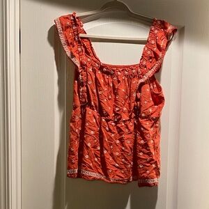 Old Navy Red Floral Ruffle Blouse
